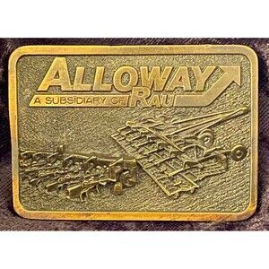 Vtg 3D Bergamot Brass Commemorative  Belt Buckle Alloway Farm Equipment Fargo ND